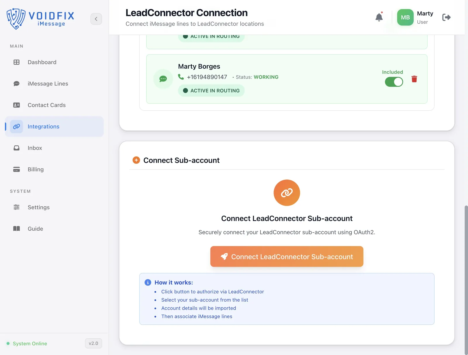 Connect Sub-account card with the Connect LeadConnector Sub-account button