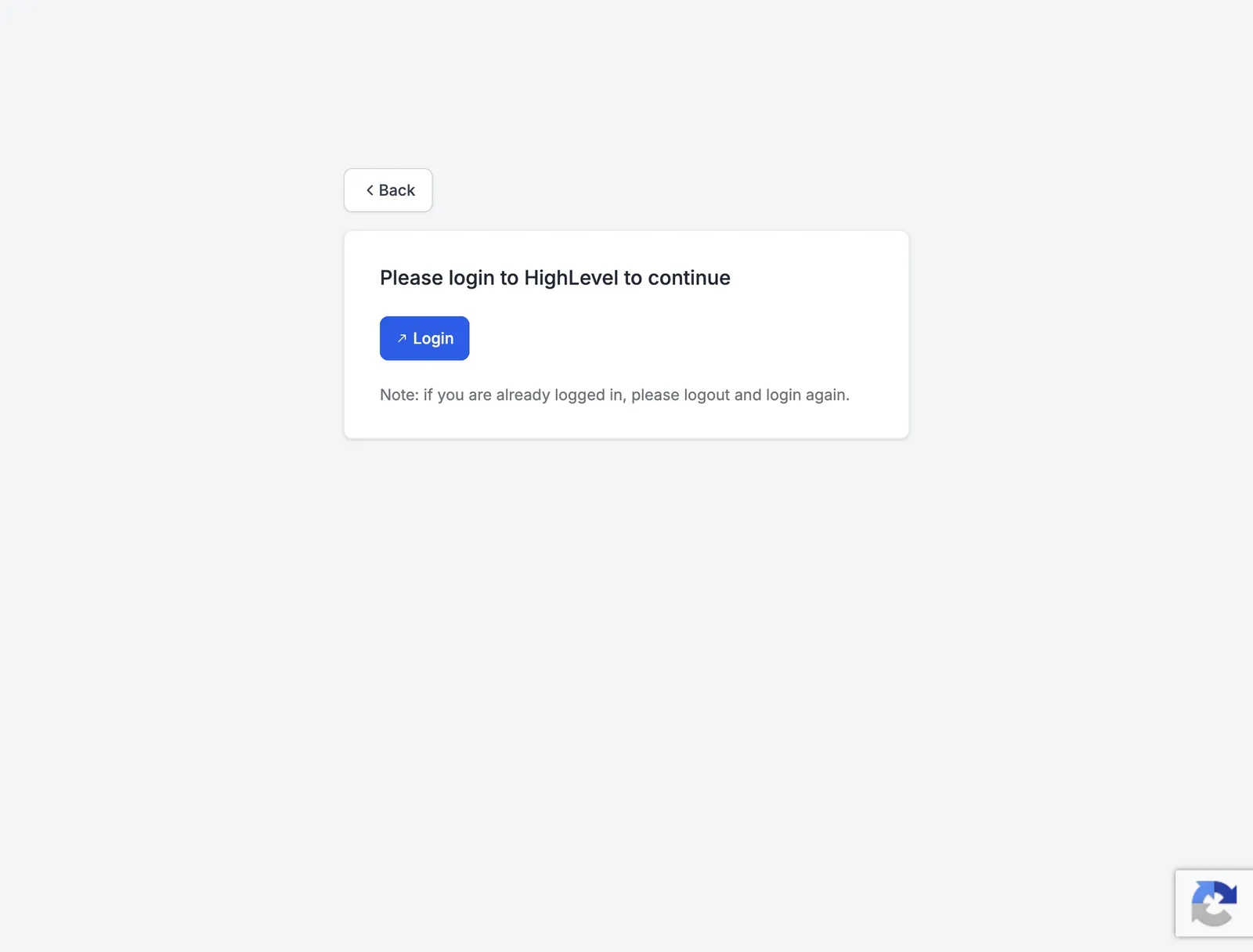 HighLevel screen asking you to log in to continue